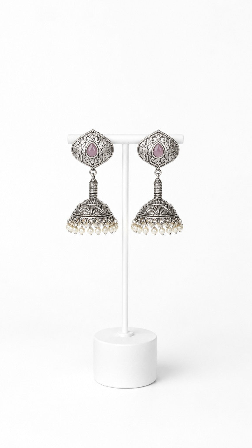 Noorika Pink Stone Jhumkas
