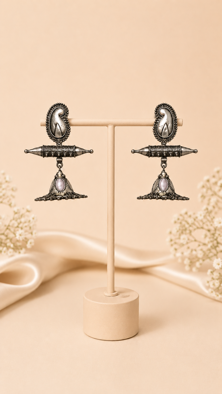 Tribal Veena Oxidised Jhumkas
