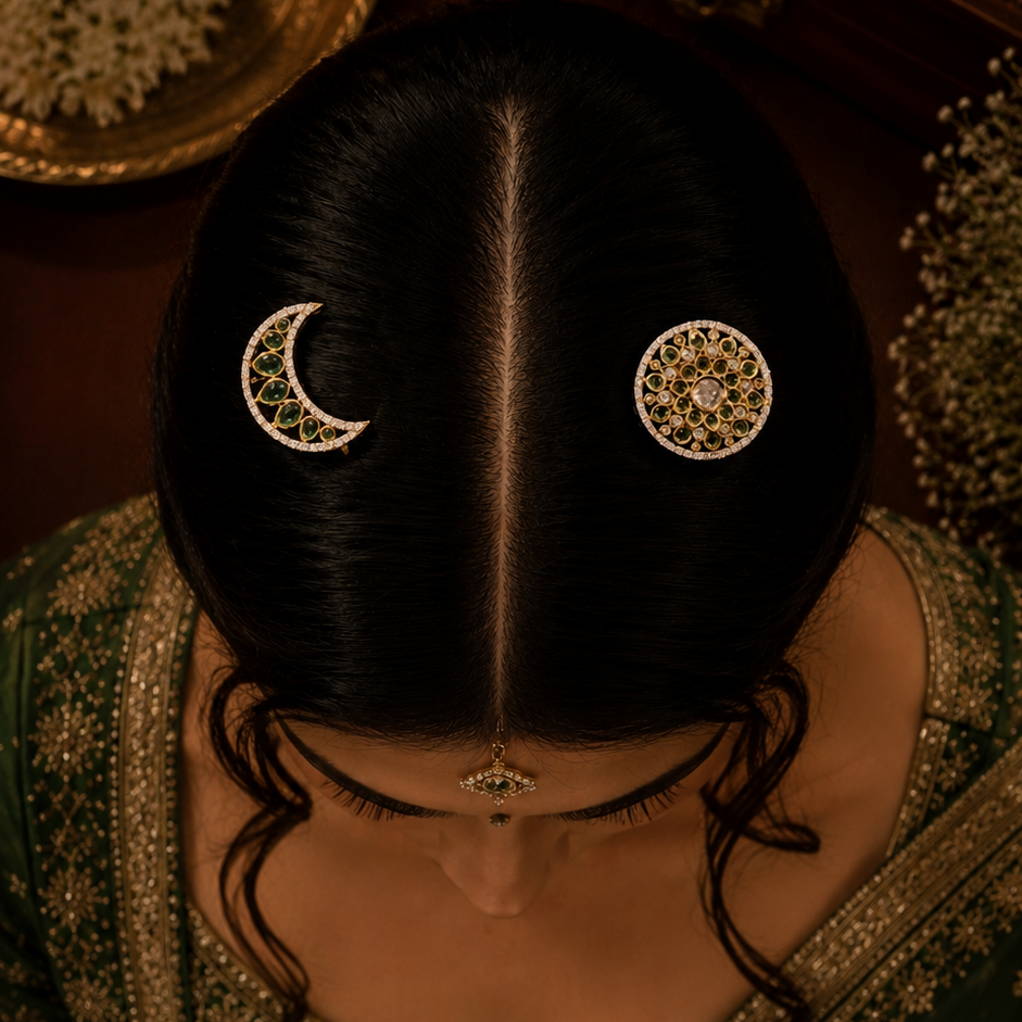 Emerald Celestial Hair Jewels - Sun and Moon