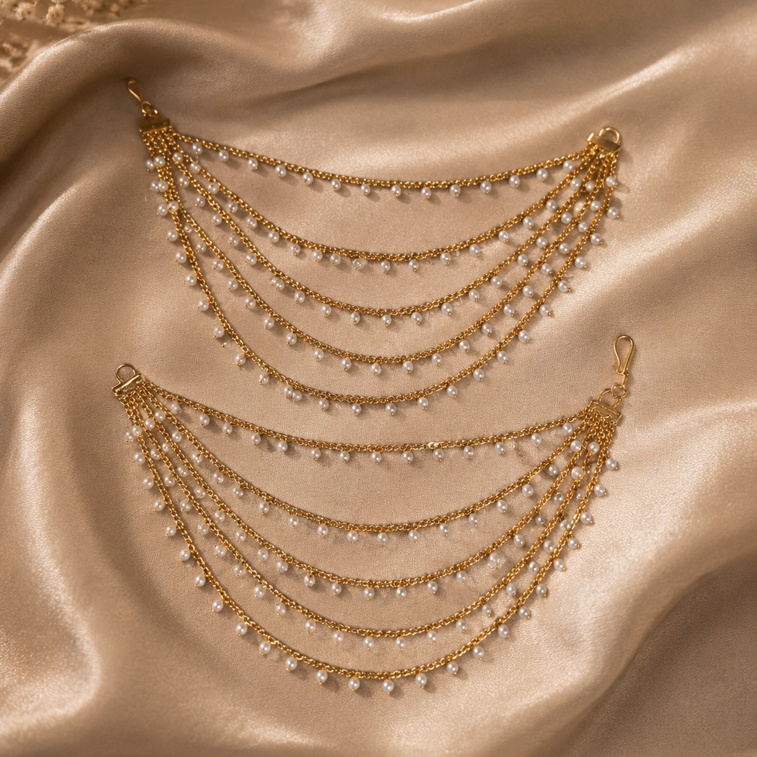 4 Layered Pearl Heirloom Ear Chain