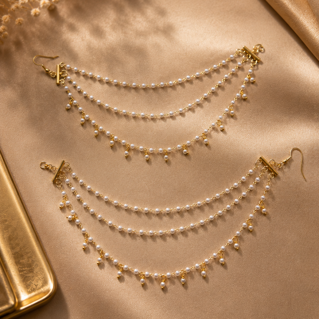 3 Layered Pearl Heirloom Ear Chain