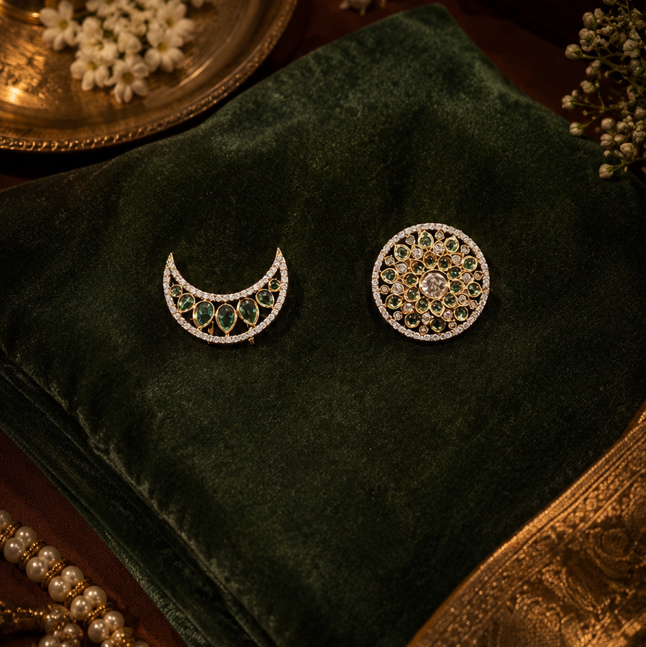 Emerald Celestial Hair Jewels - Sun and Moon