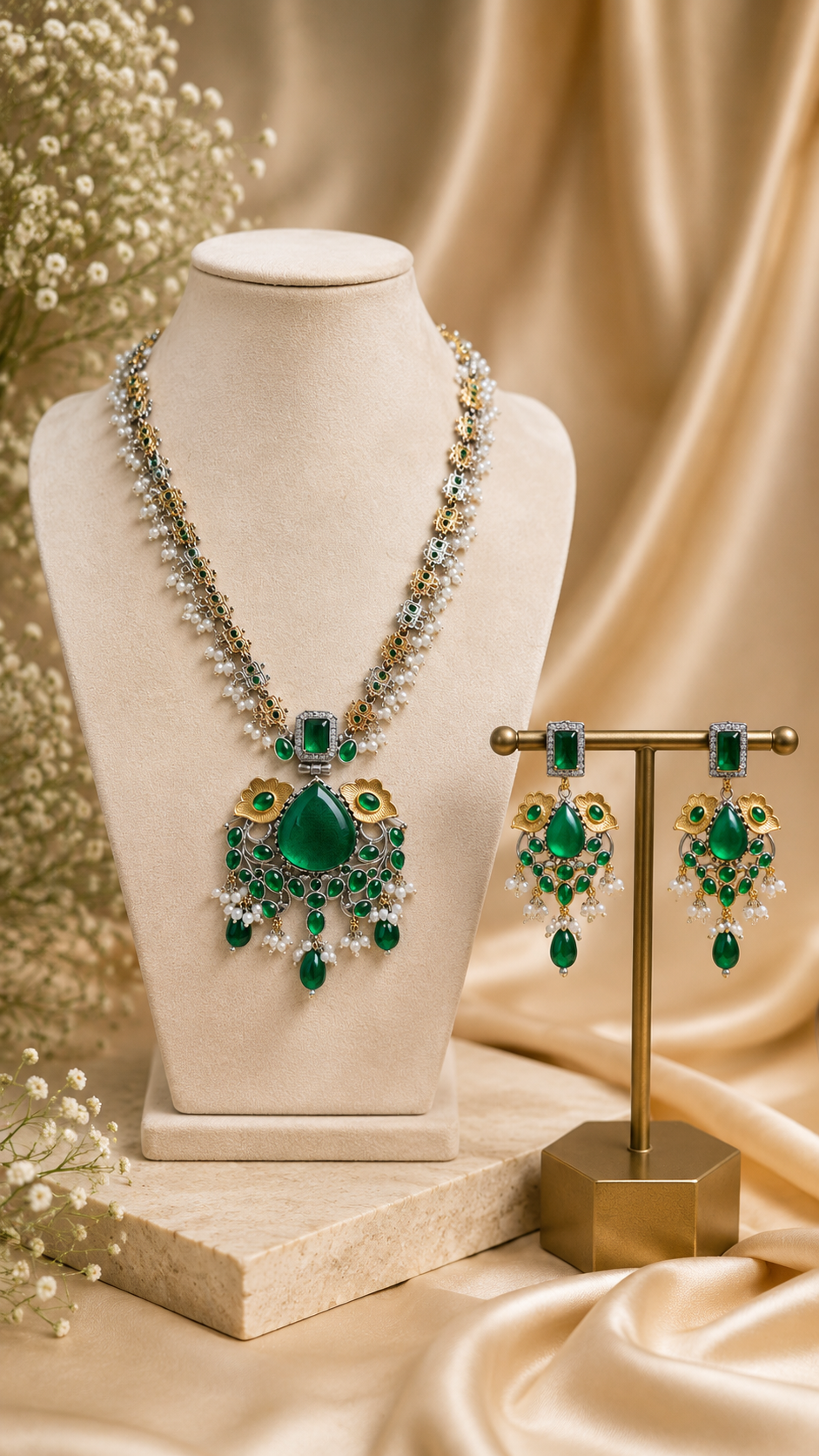 Emerald Bloom Statement Necklace Set