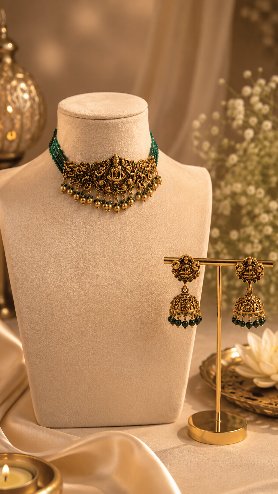 Lakshmi Emerald Temple Choker Set