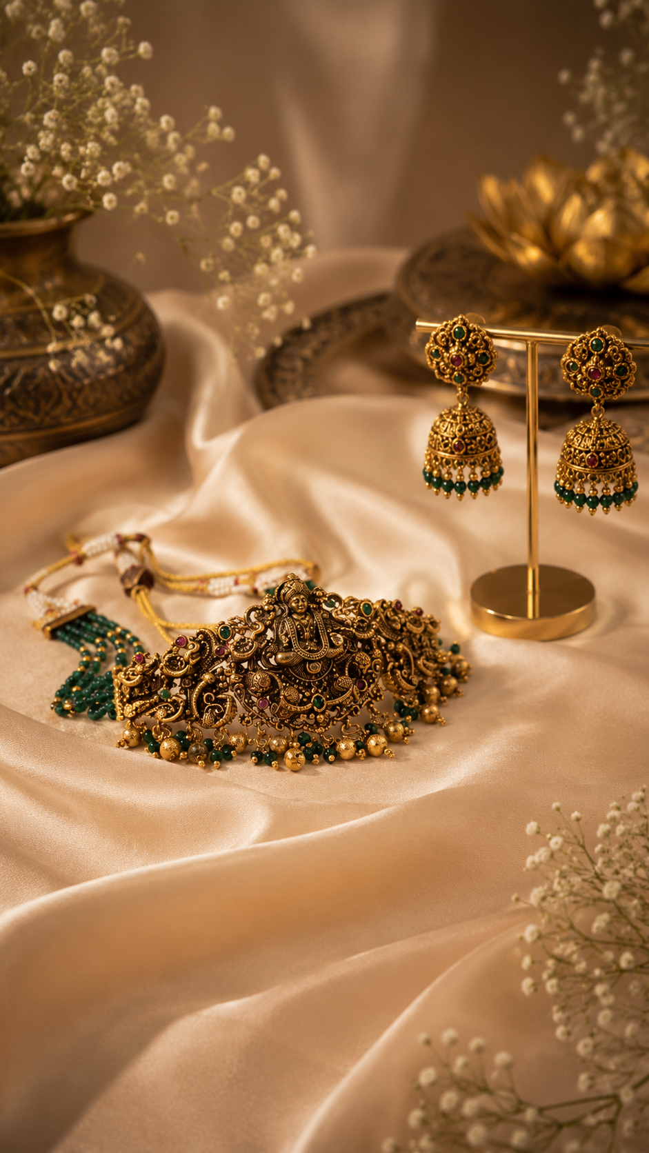 Lakshmi Emerald Temple Choker Set