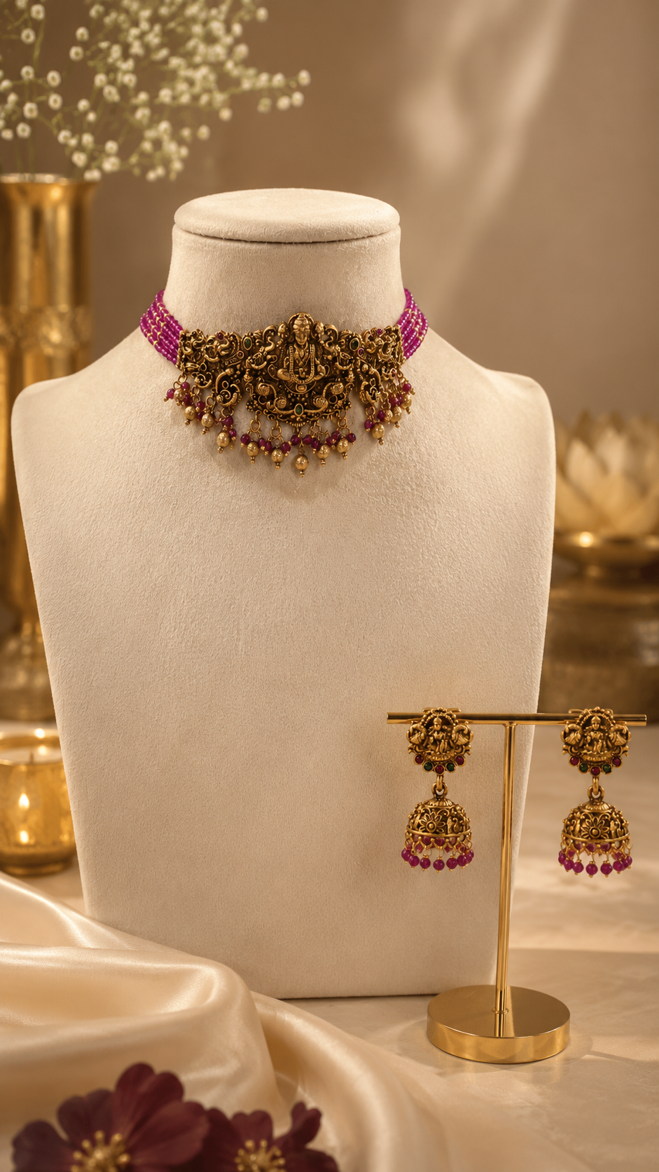 Mahalakshmi Pink Lotus Heritage Choker Set