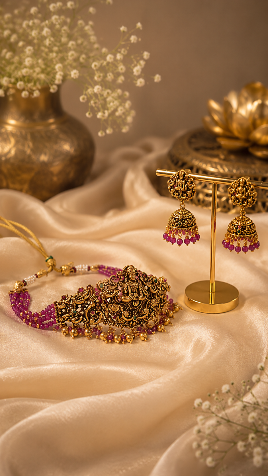 Mahalakshmi Pink Lotus Heritage Choker Set