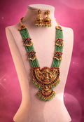 Royal Temple Goddess Long Necklace Set with Jhumka Earrings