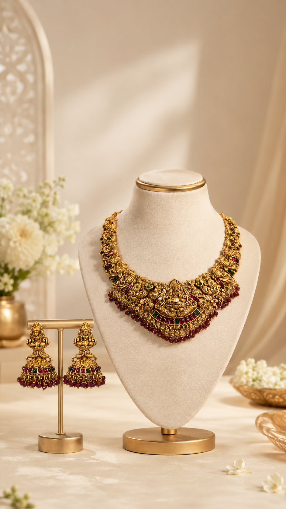 Sri Lakshmi Varnika Heritage Necklace Set - Ruby Accents