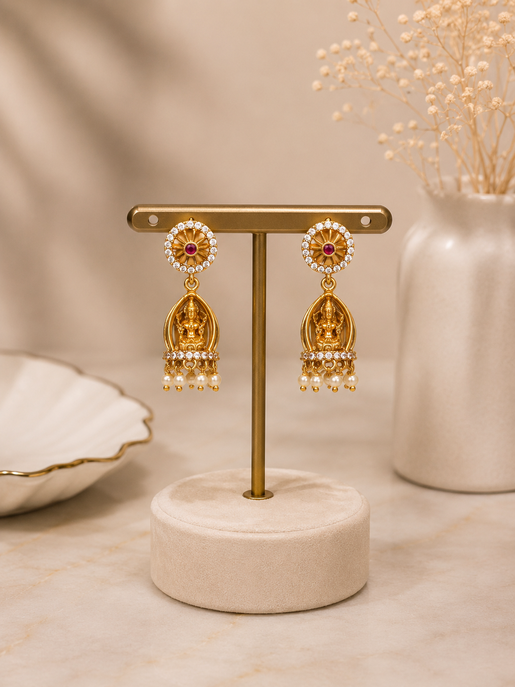 Lakshmi Pearl Shrine Jhumkas