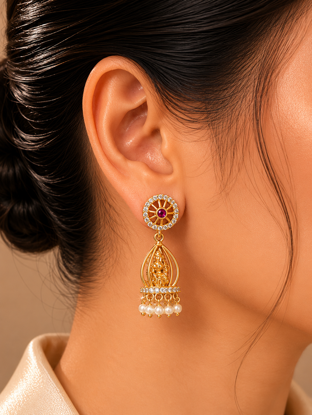 Lakshmi Pearl Shrine Jhumkas