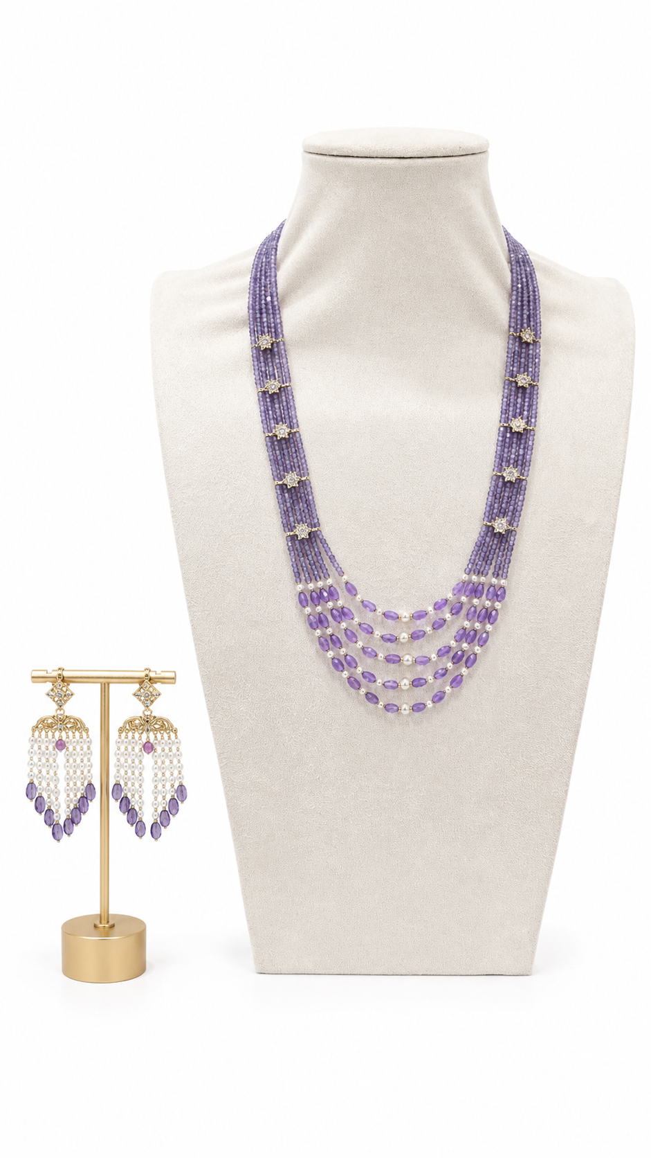 Lavender Multi-Strand Beaded & Pearl Necklace Set