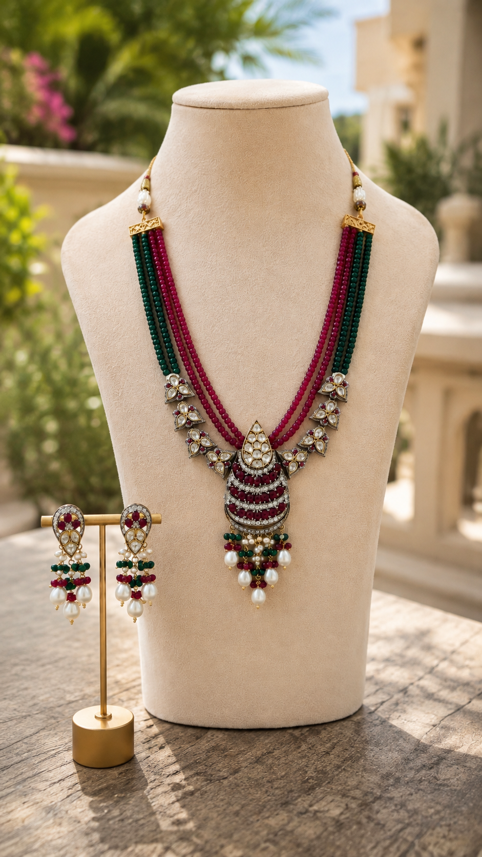 Ruhani Ruby & Emerald Kundan Necklace Set