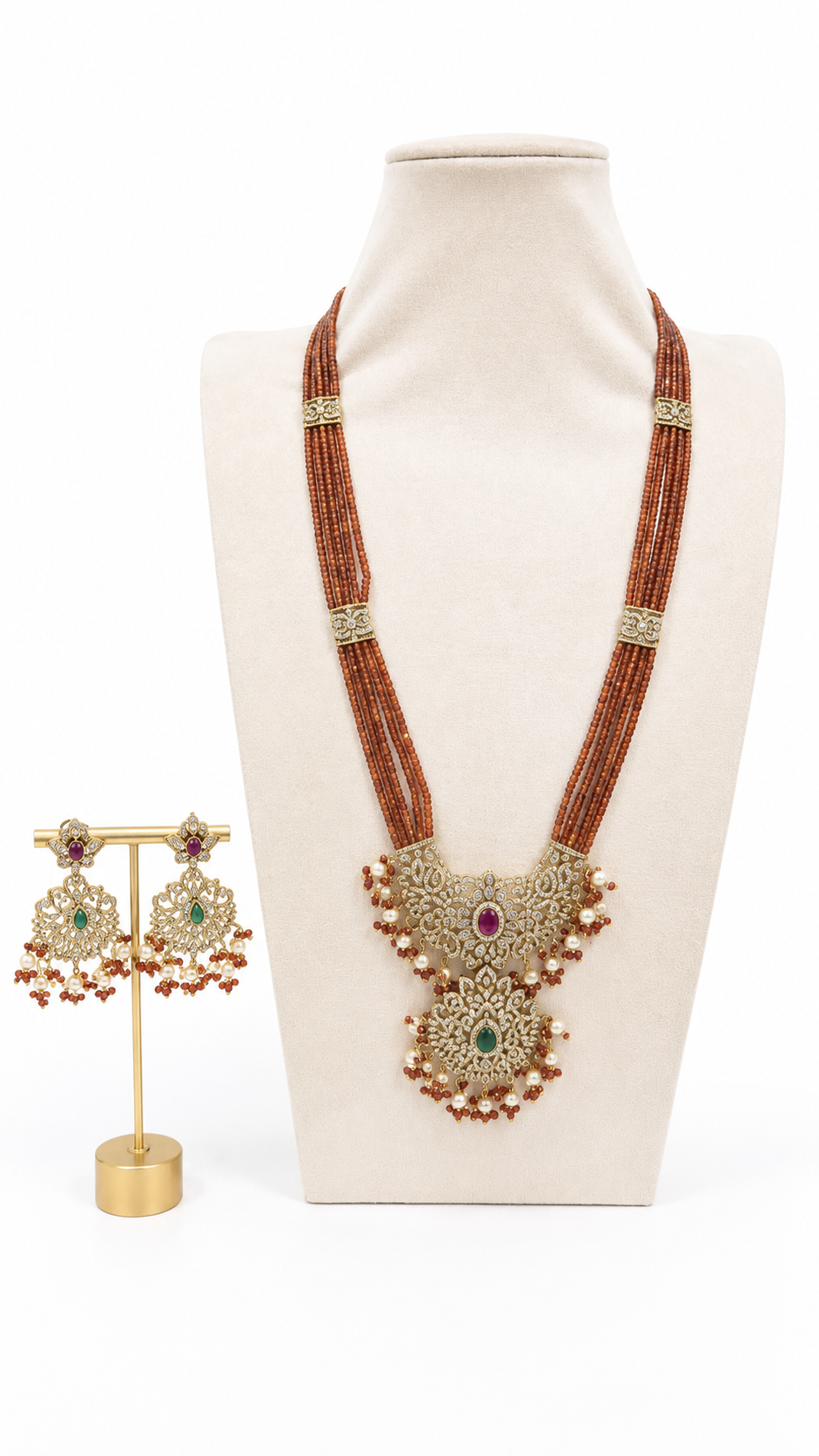 Burnt Orange Royal Multi-Strand Beaded Statement Necklace Set
