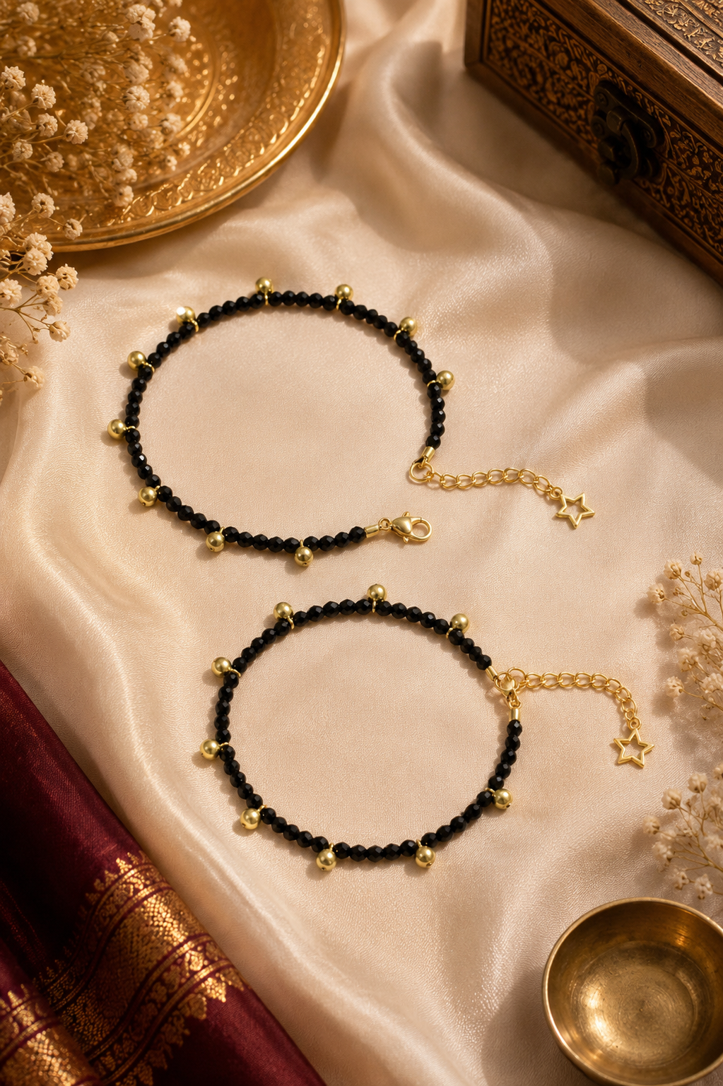 Celeste Beaded Anklet – Midnight Black