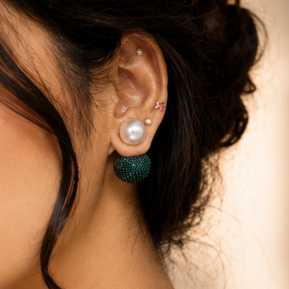 Dual Glam Rich Emerald Green Reversible Pearl Statement Earrings