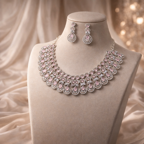 Blush Royale Statement American Diamond Necklace Set
