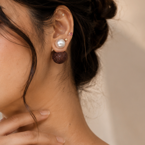 Dual Glam Deep Mocha Bronze Reversible Pearl Statement Earrings