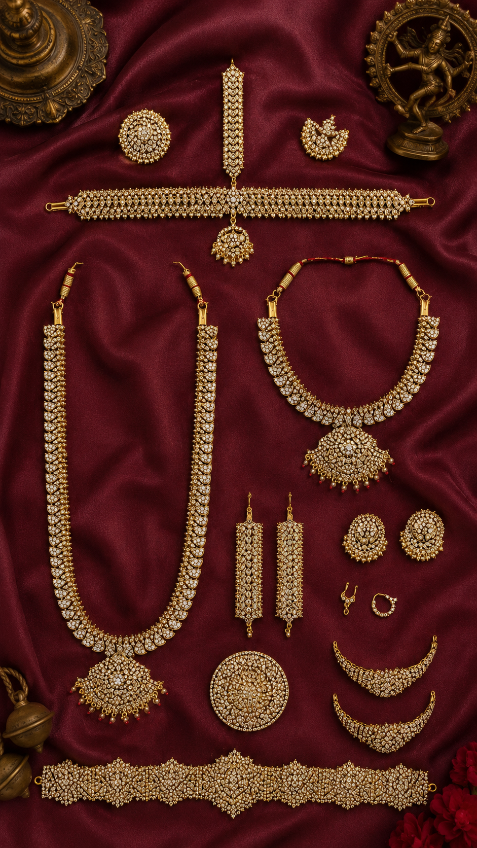 White Bharatnatyam Dance Jewellery Set