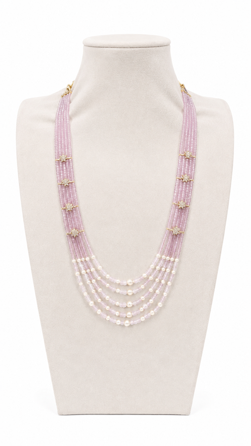 Blush Rose Pink Multi-Strand Beaded & Pearl Necklace