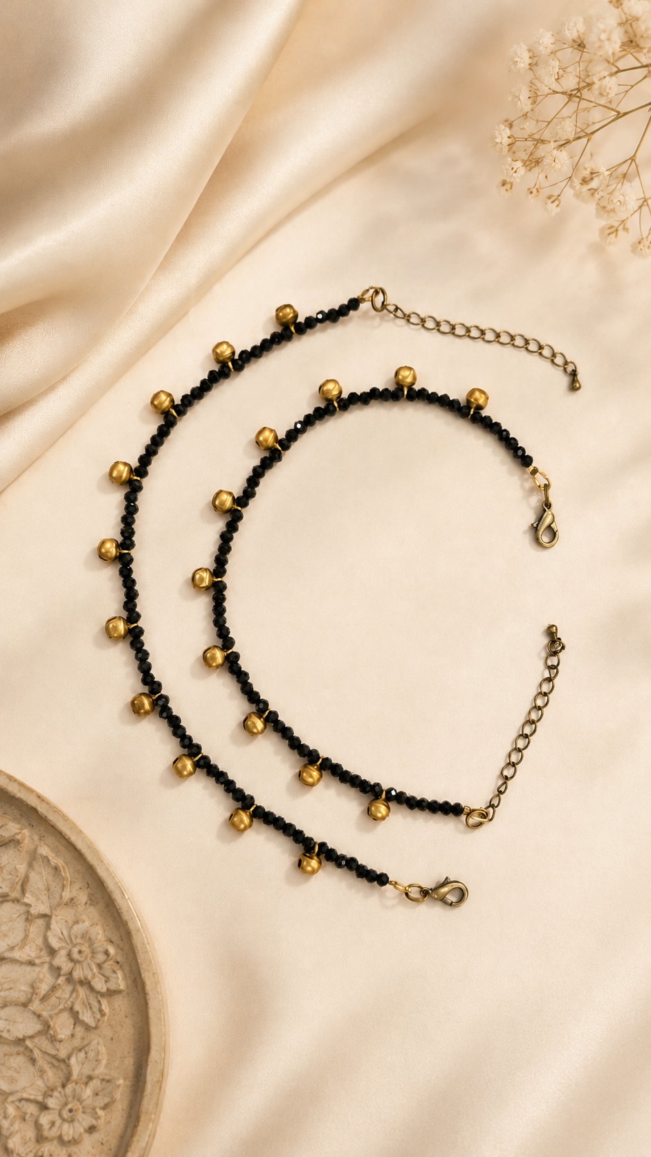 Celeste Beaded Anklet – Midnight Black