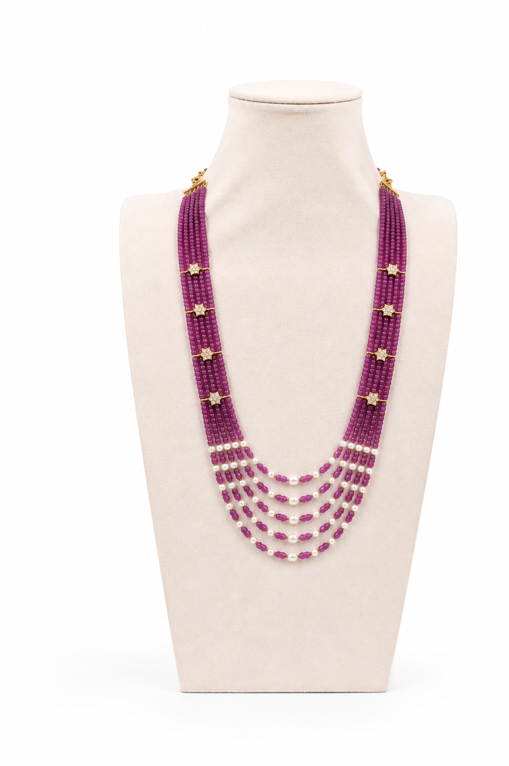 Magenta Pink Multi-Strand Beaded & Pearl Necklace