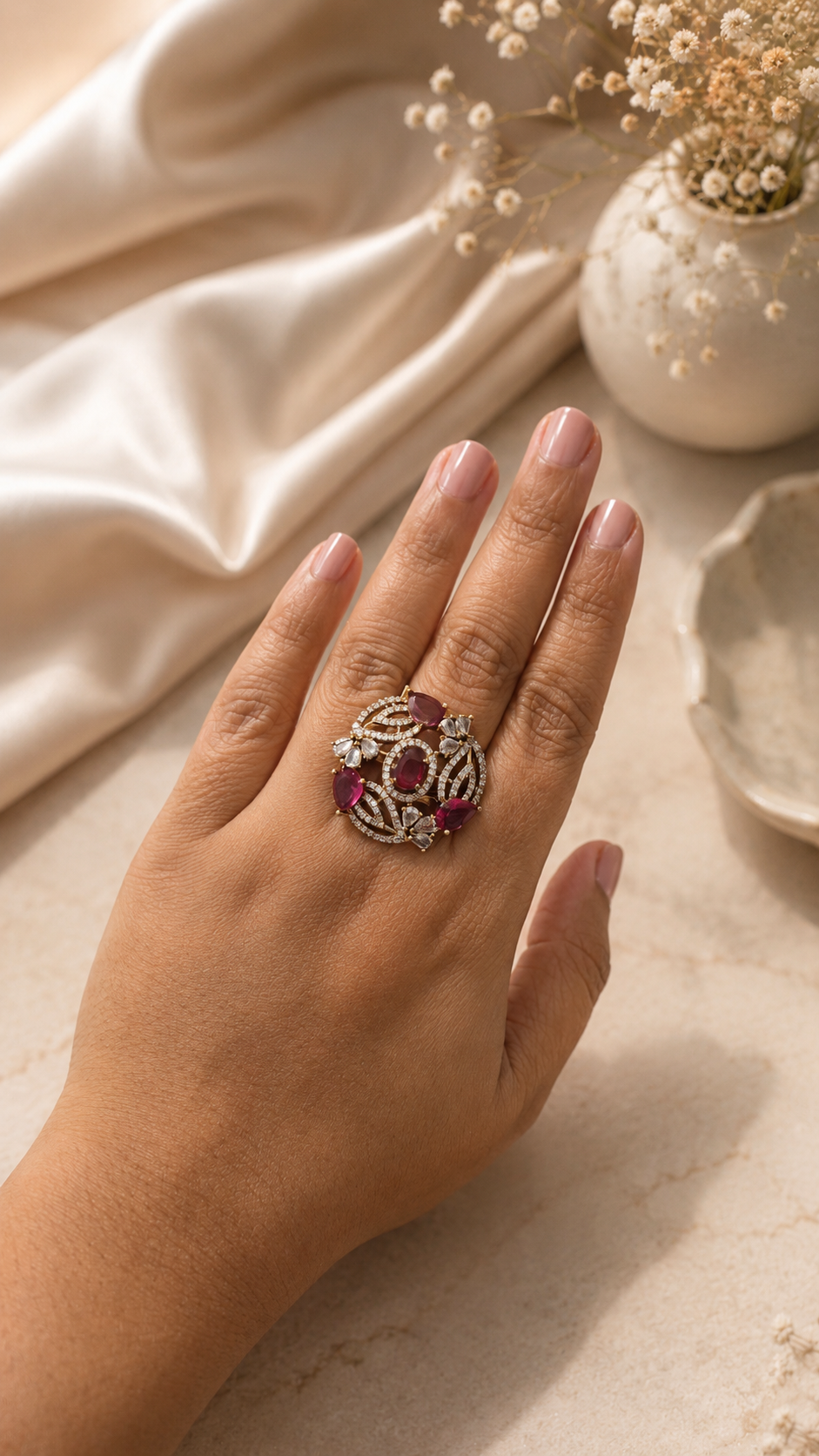 Crimson Vine Statement Ring