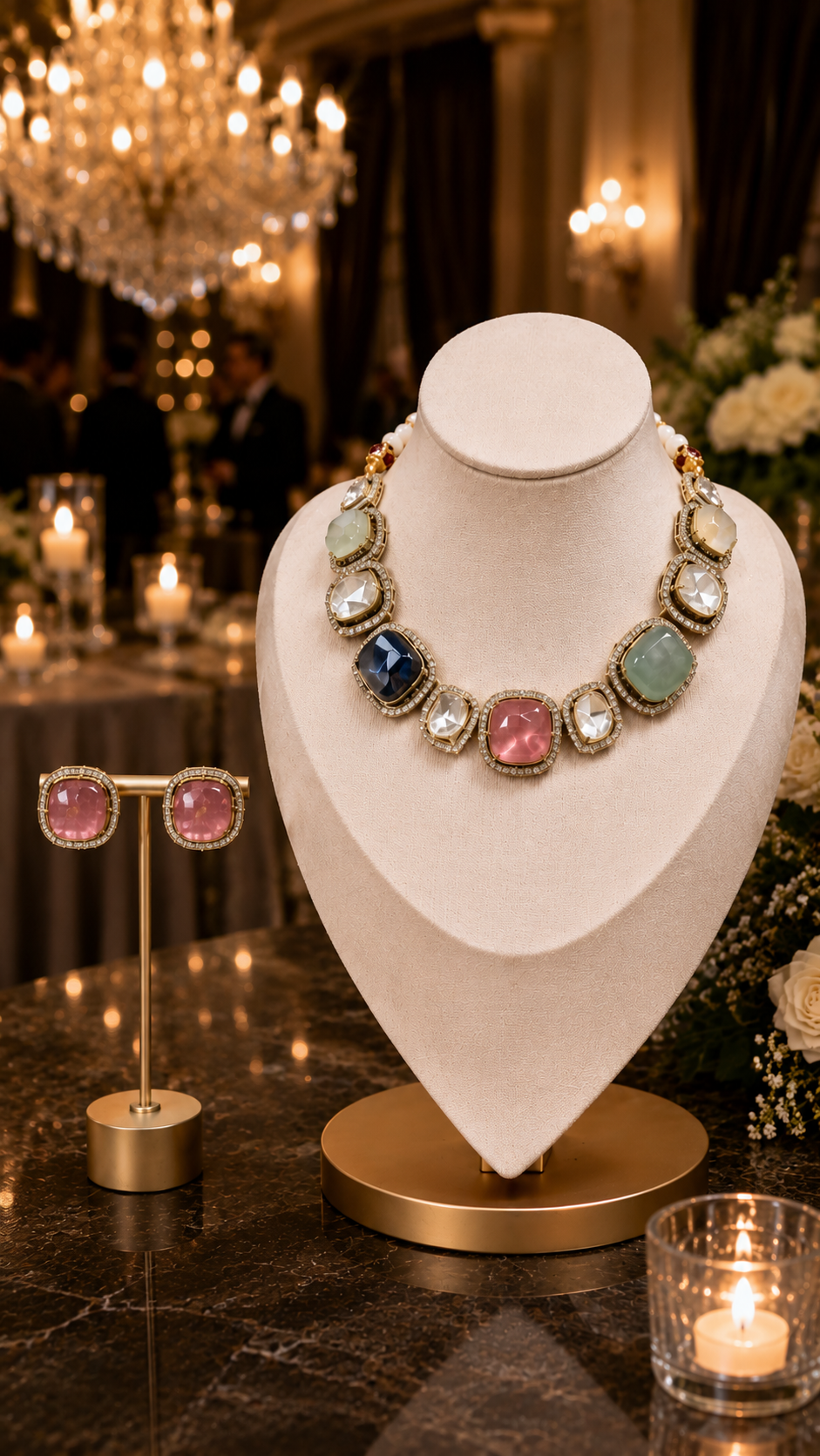 Blush Rose Iris Statement Necklace Set