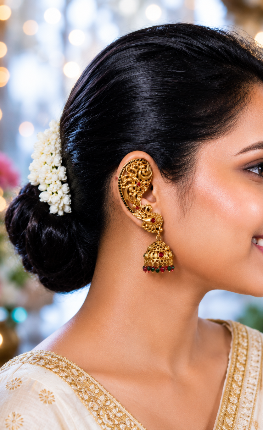 Heritage Peacock Temple Ear Cuff Jhumkas