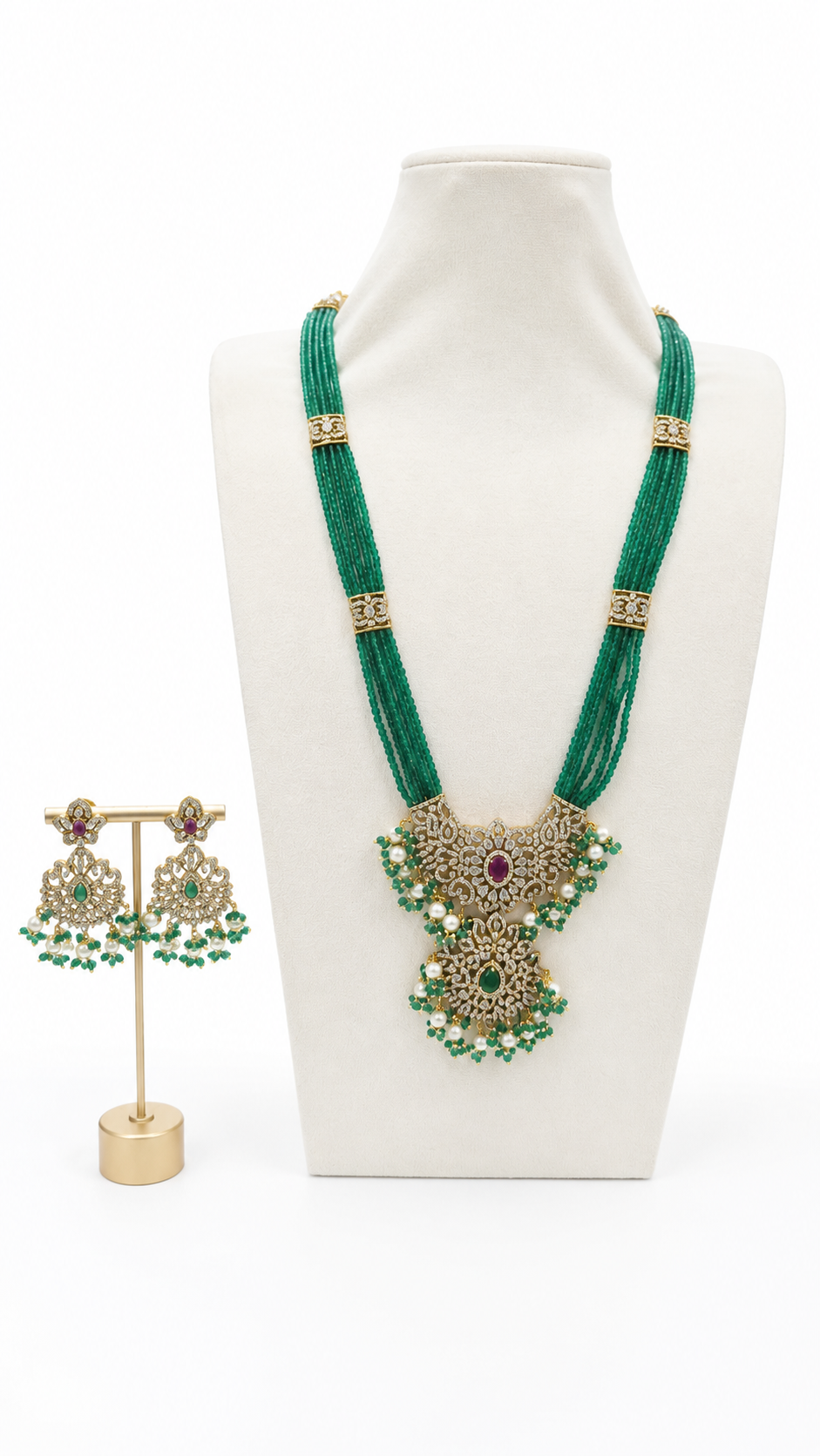 Emerald Green Royal Multi-Strand Beaded Statement Necklace Set