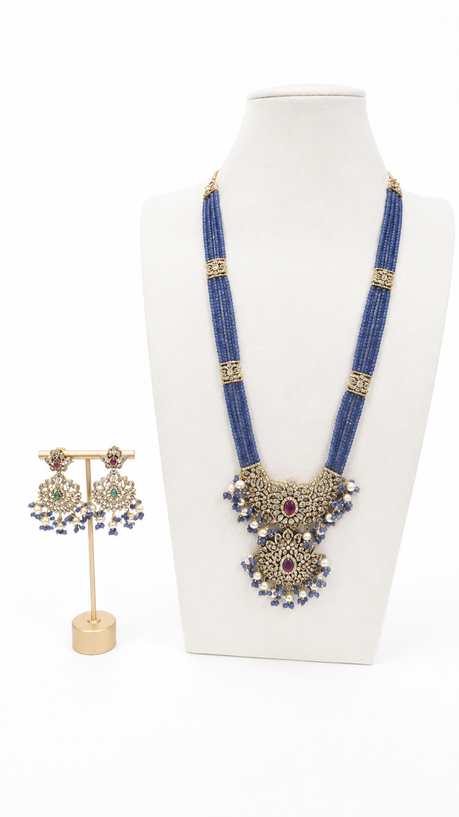 Sapphire Blue Royal Multi-Strand Beaded Statement Necklace Set