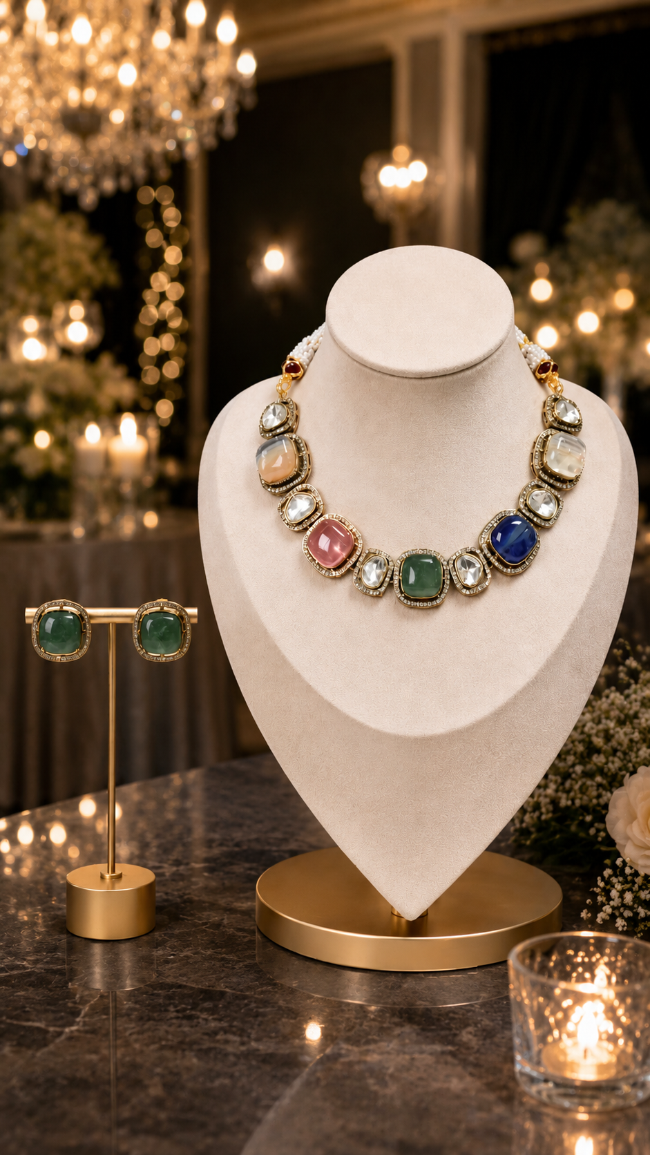 Sage Green Iris Statement Necklace Set