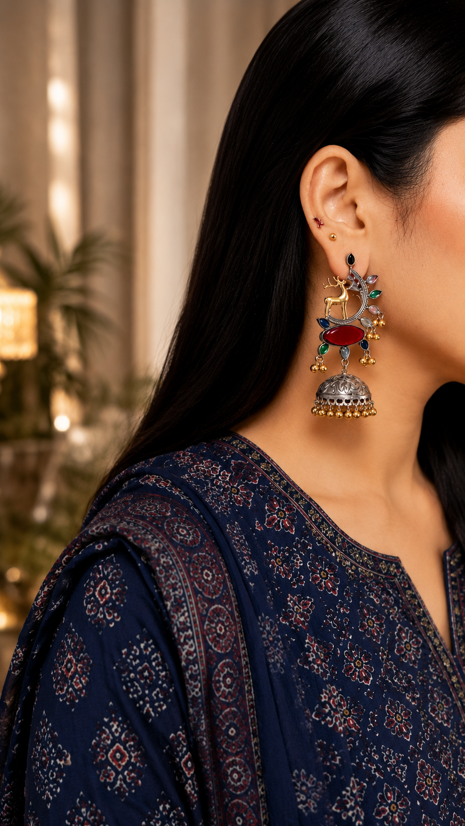 Moonlit Deer Statement Jhumkas