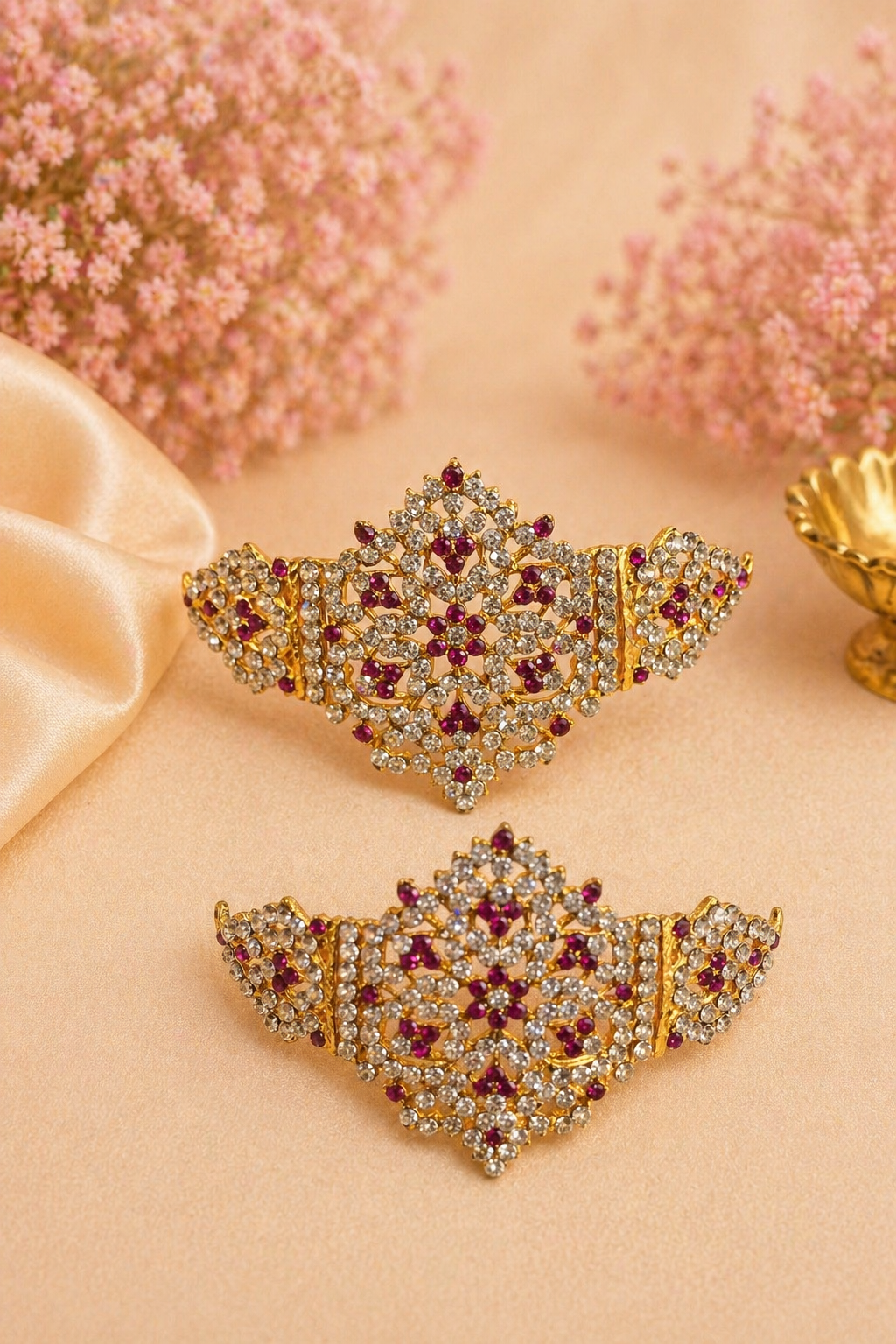 White And Pink Bharatnatyam Dance Jewellery Set
