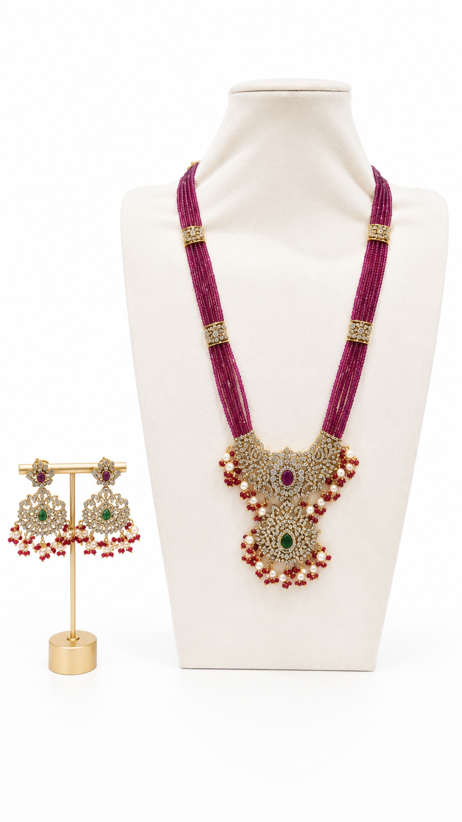 Magenta Pink Royal Multi-Strand Beaded Statement Necklace Set