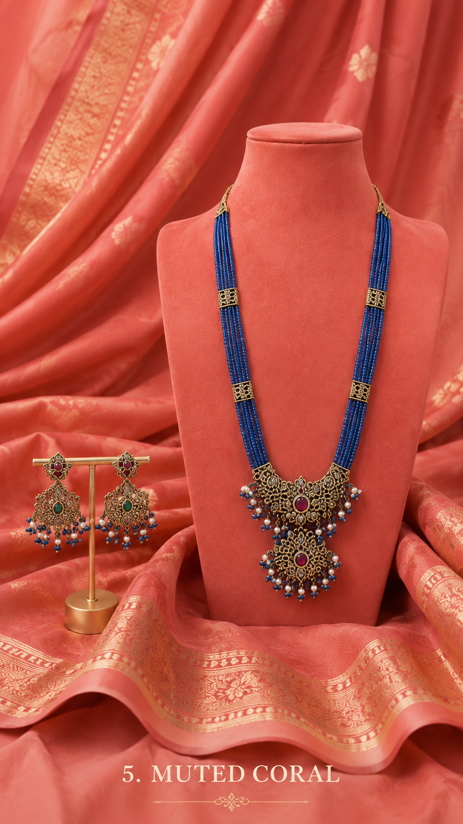 Sapphire Blue Royal Multi-Strand Beaded Statement Necklace Set