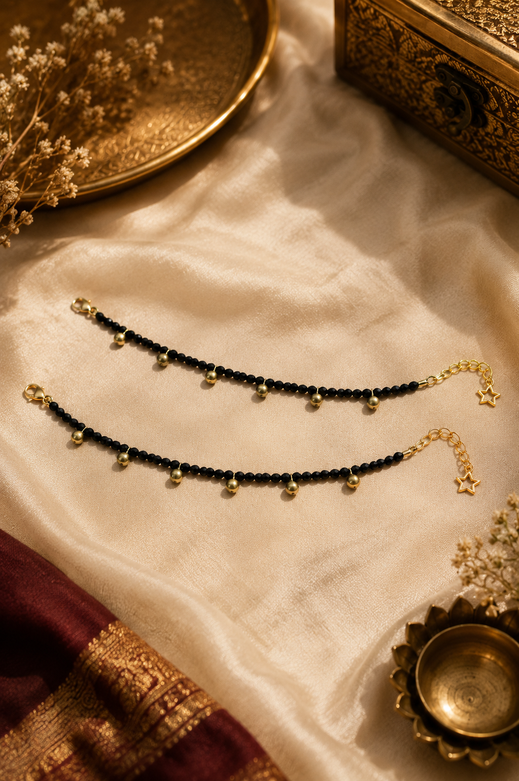 Celeste Beaded Anklet – Midnight Black