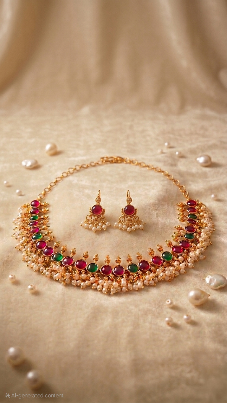 Temple Style Ruby and Emerald Necklace