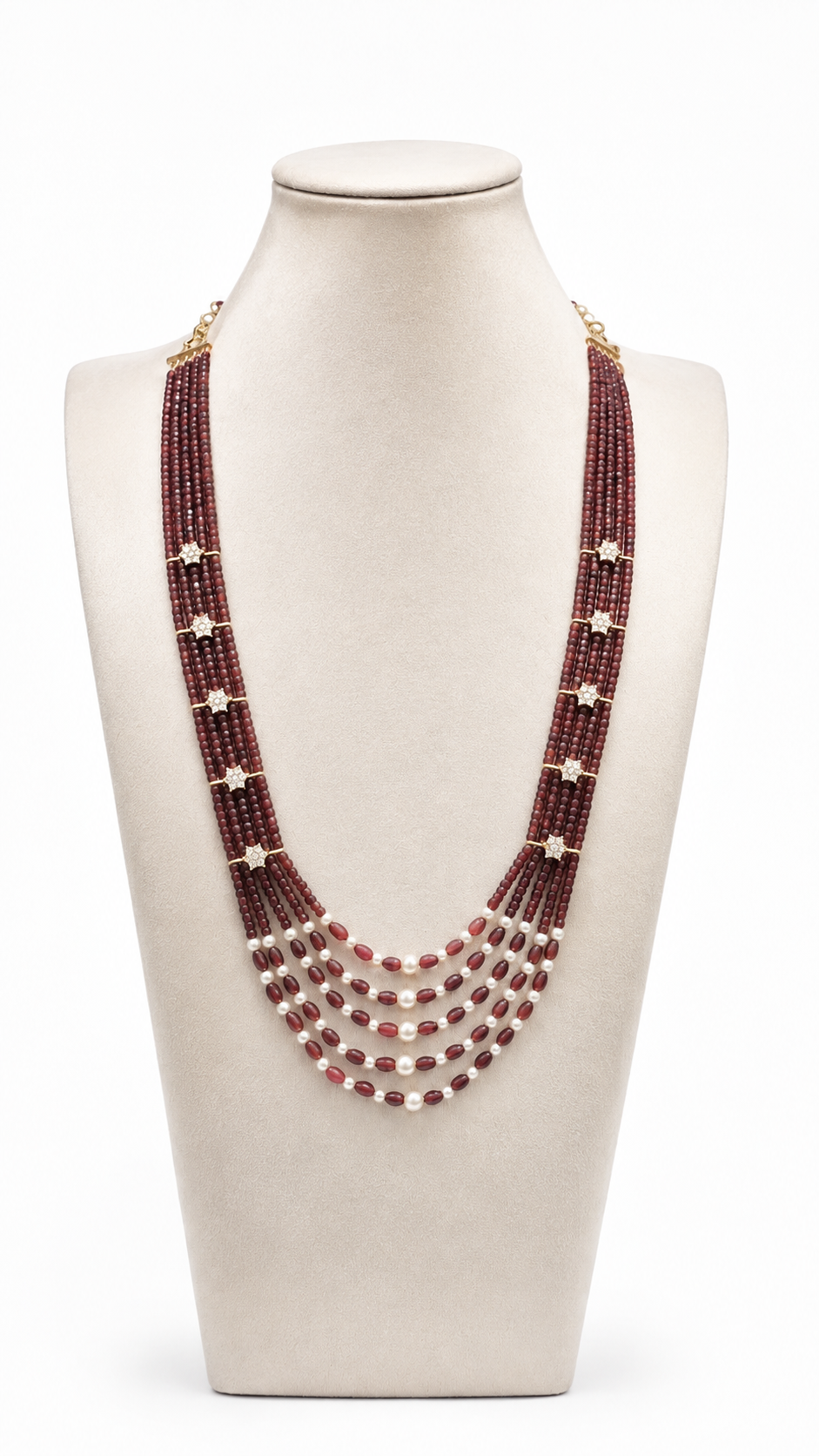 Mocha Brown Multi-Strand Beaded & Pearl Necklace