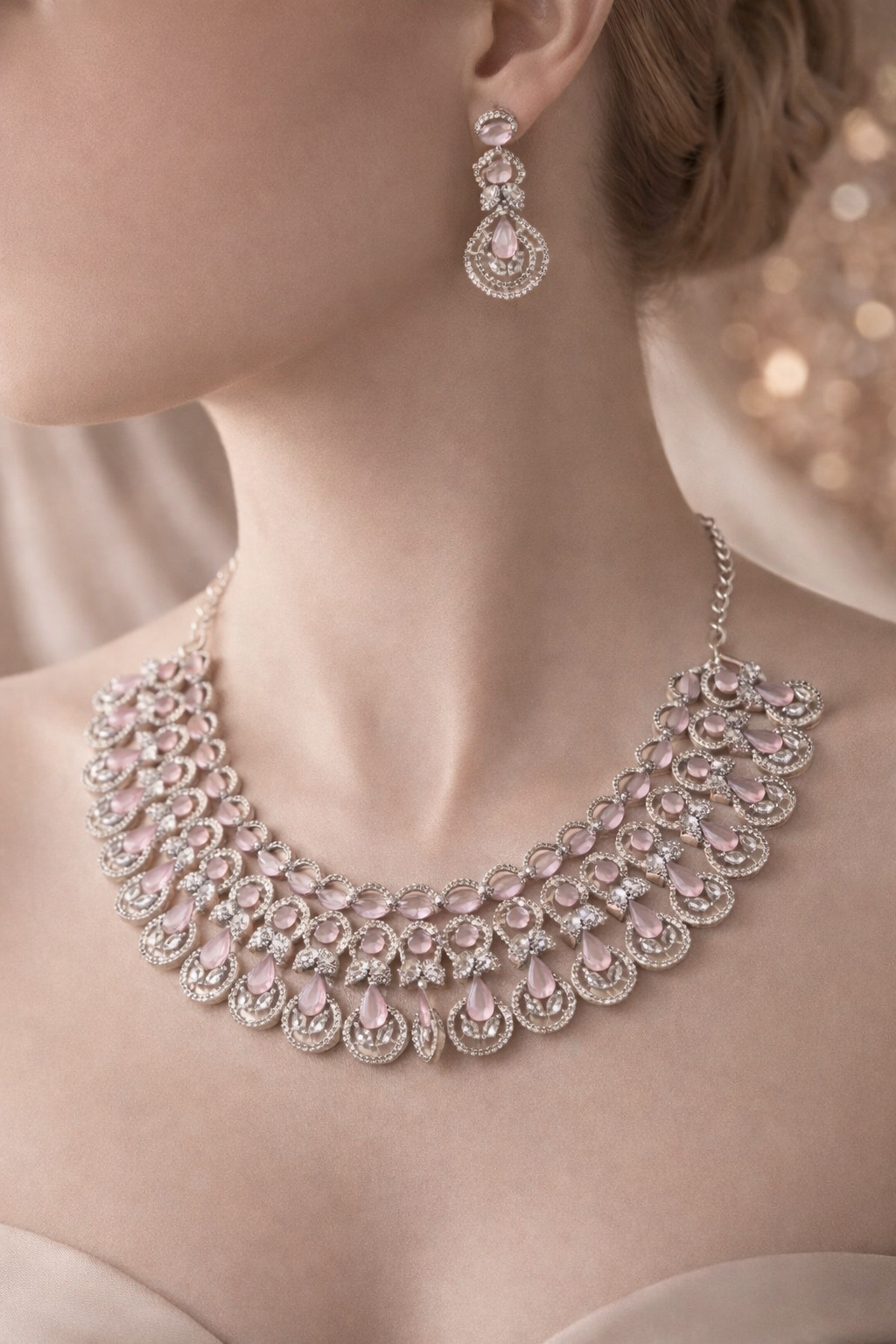 Blush Royale Statement American Diamond Necklace Set
