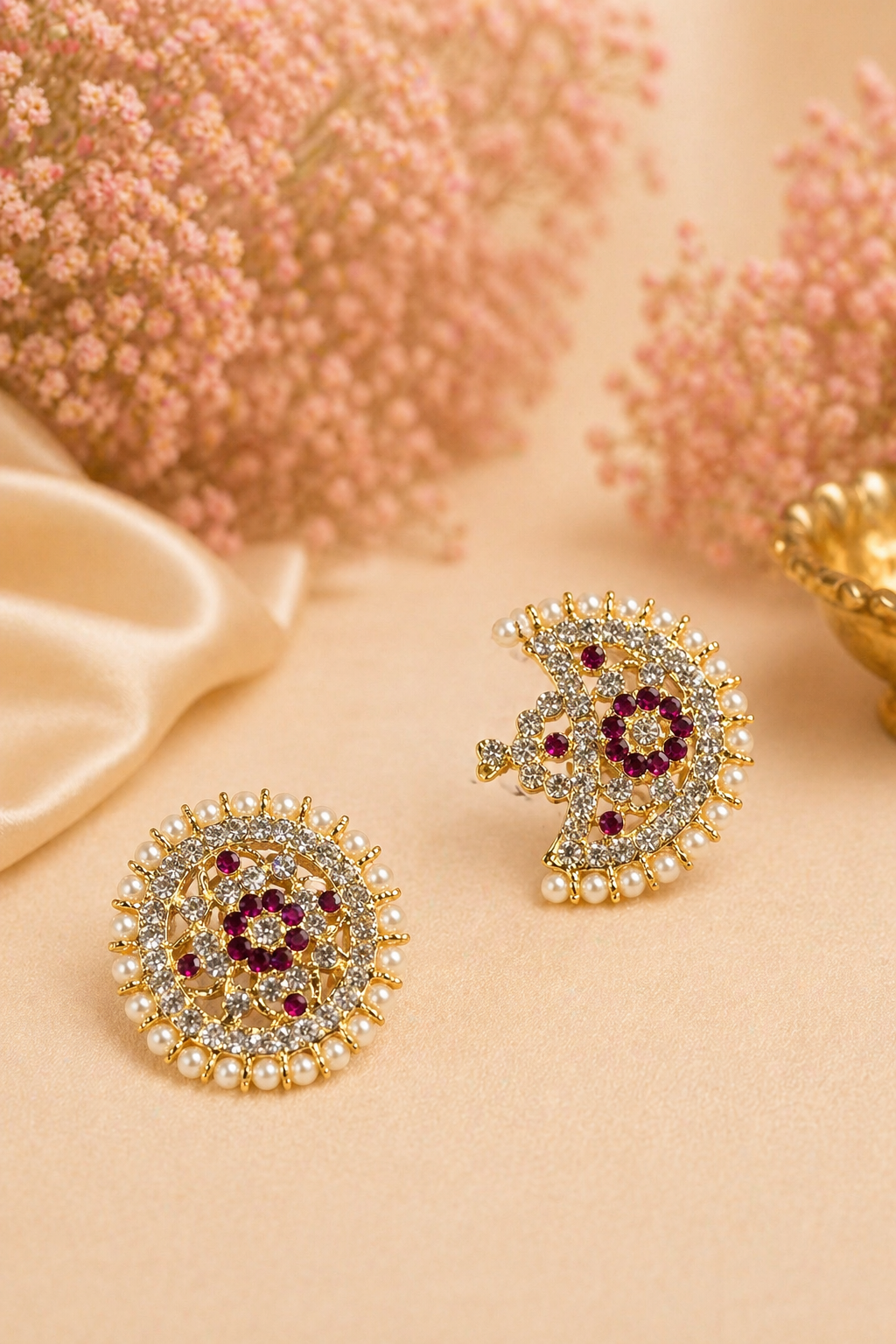 White And Pink Bharatnatyam Dance Jewellery Set