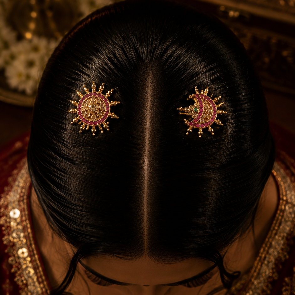 Solstice Bridal Hair Jewels- Sun and Moon