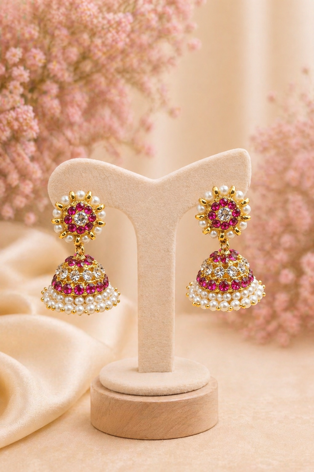White And Pink Bharatnatyam Dance Jewellery Set