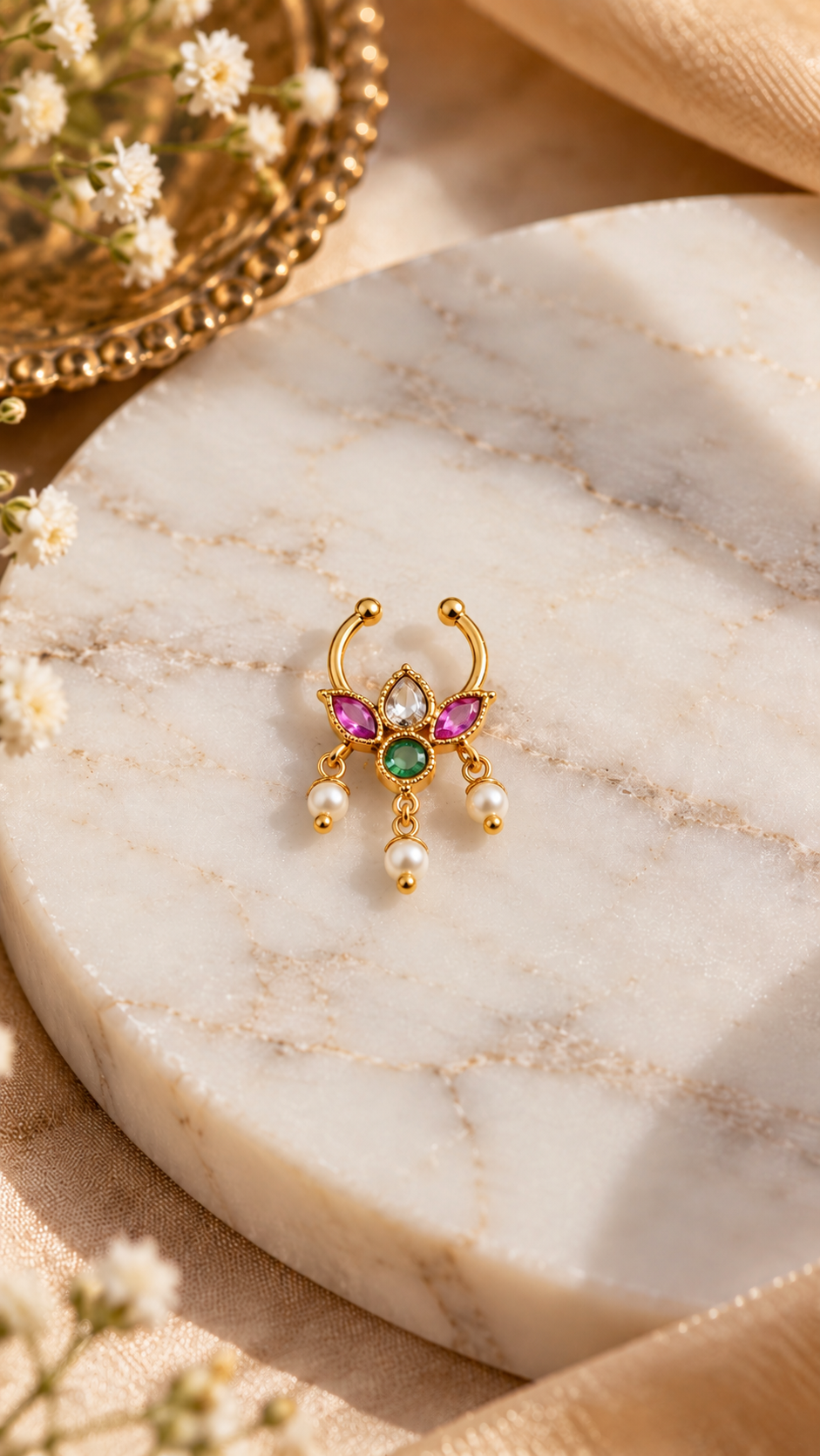 Lotus Pearl Nose Ring