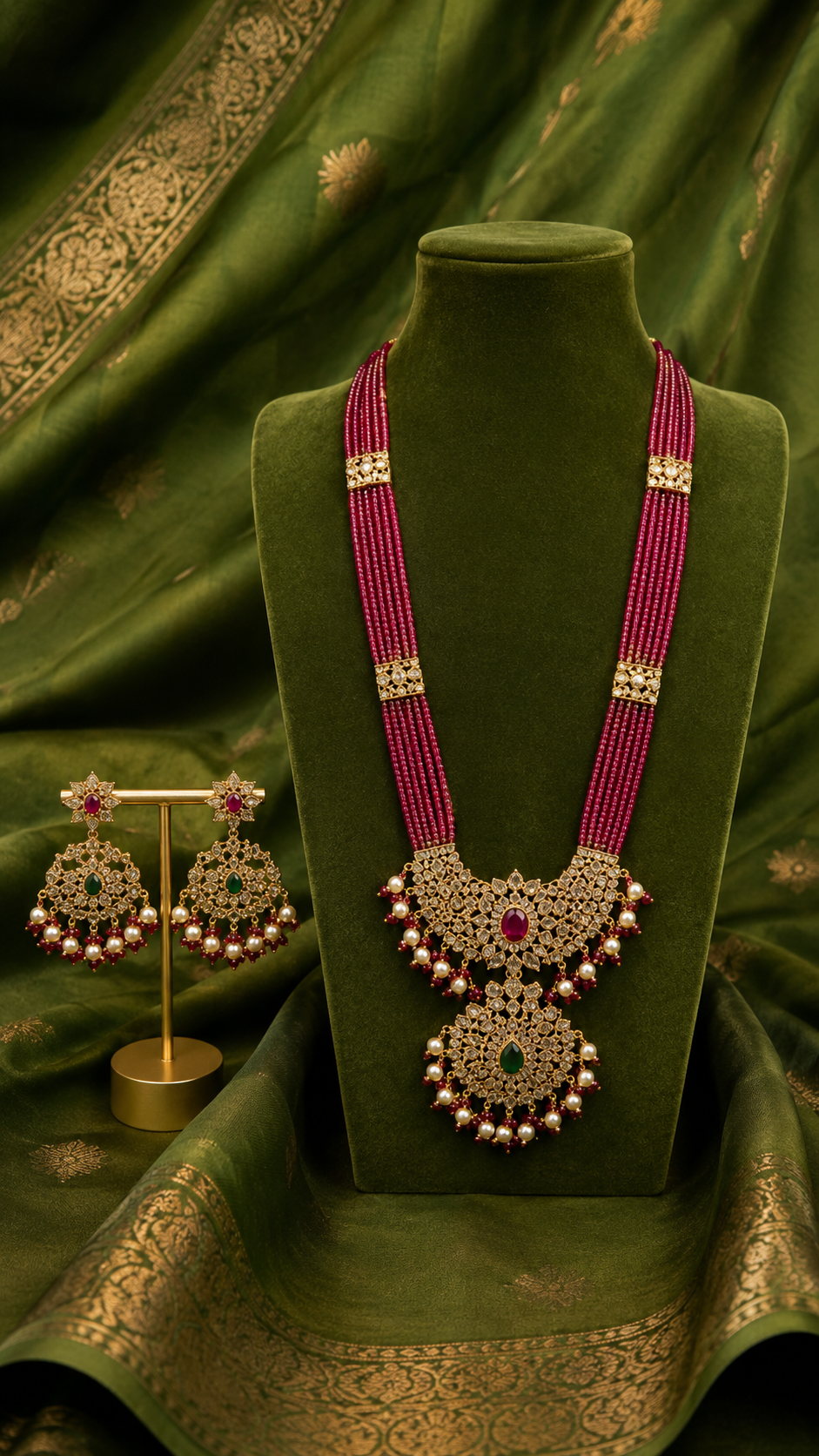Magenta Pink Royal Multi-Strand Beaded Statement Necklace Set