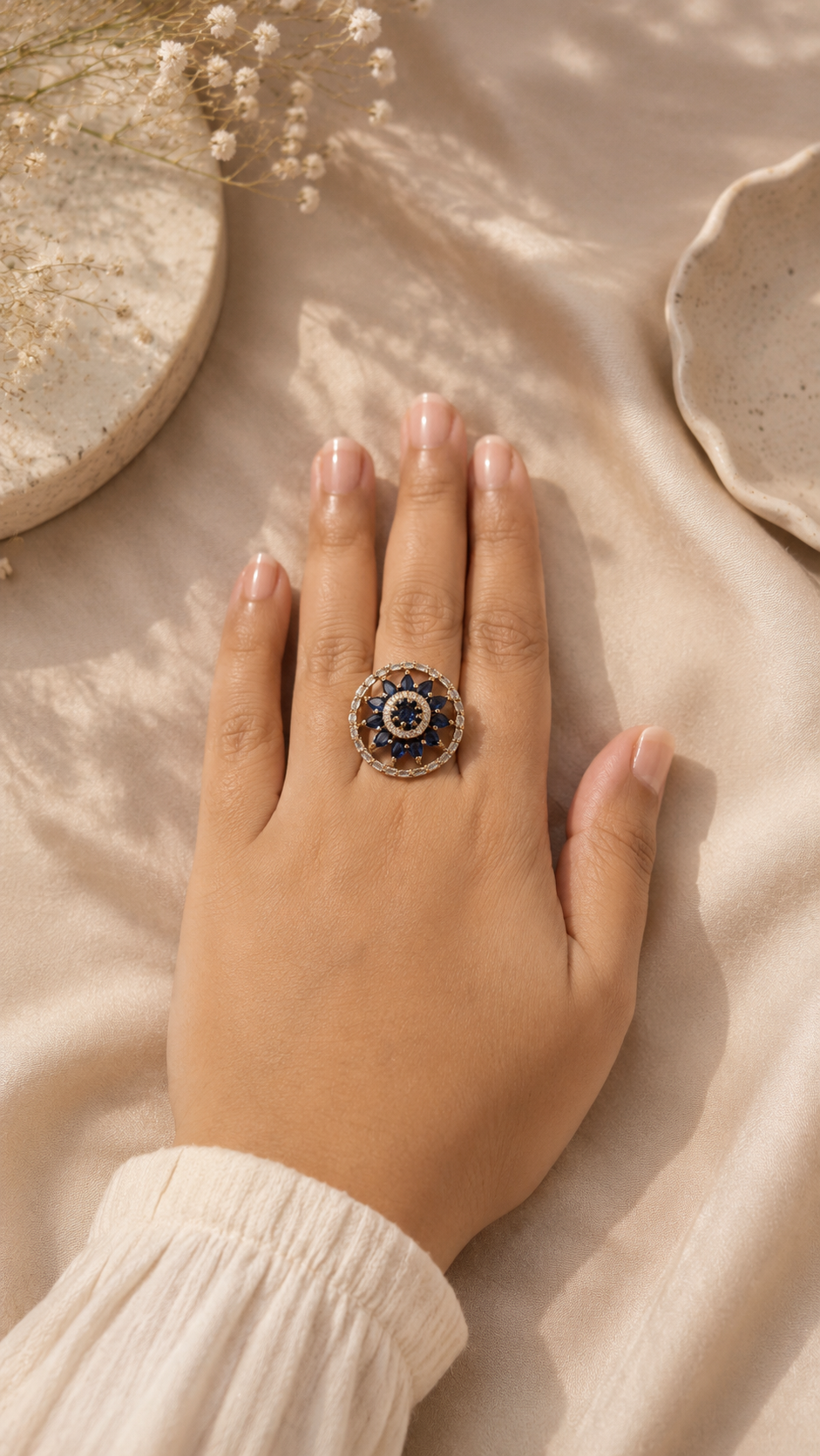 Rosette Halo Statement Ring - Royal Blue