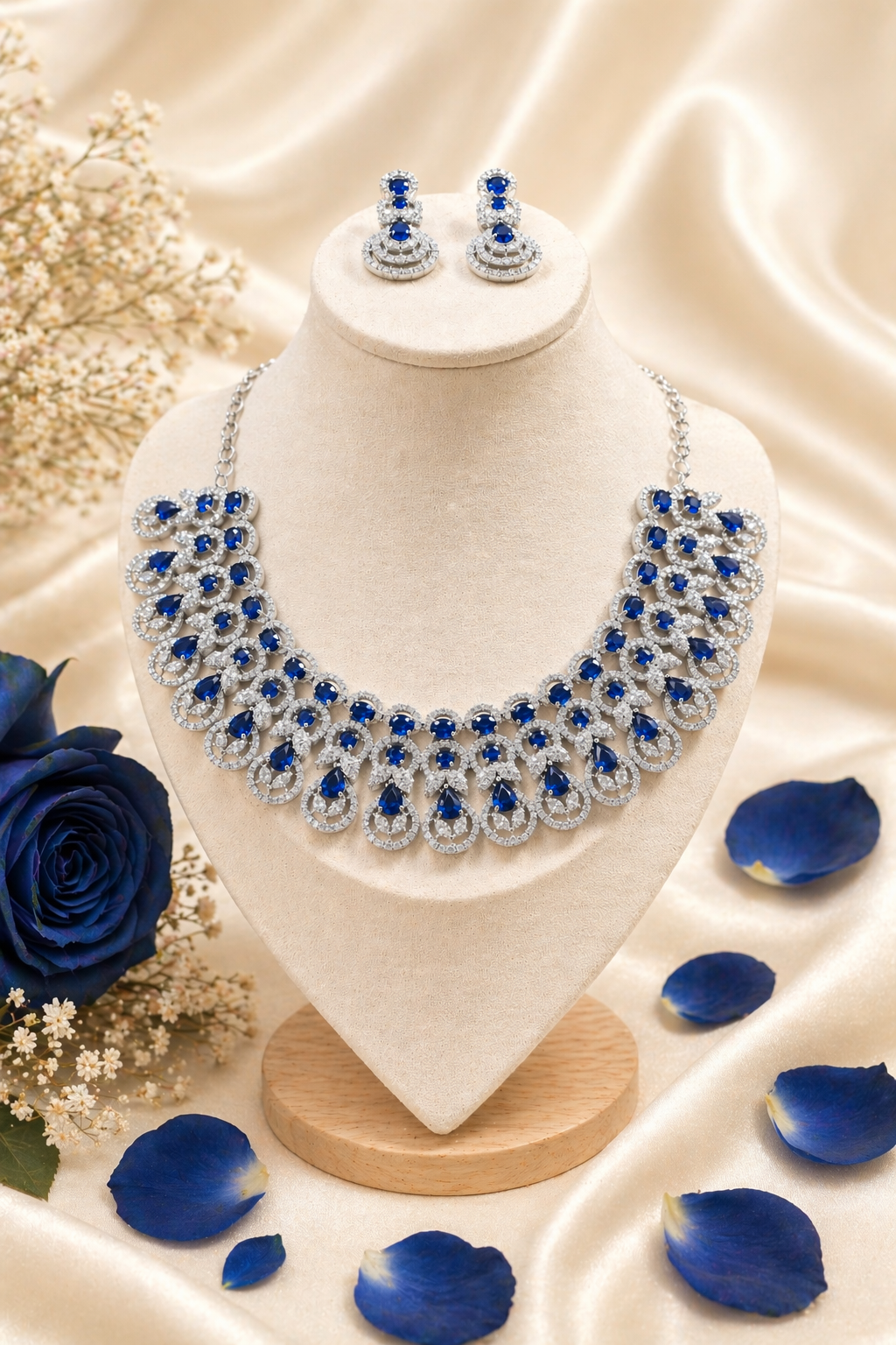 Royale Blue Statement American Diamond Necklace Set