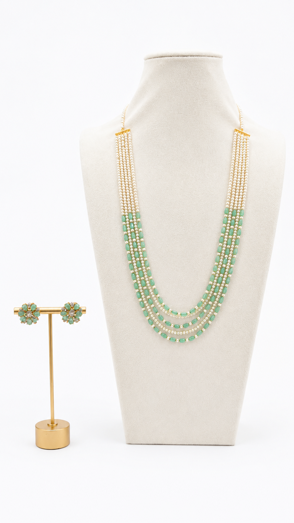 Aaravi Mint Pearl Layered Necklace Set