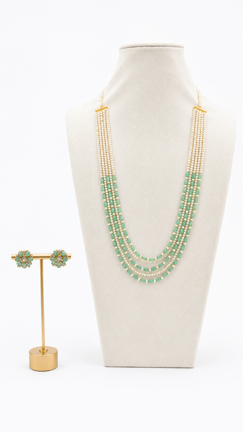 Aaravi Mint Pearl Layered Necklace Set