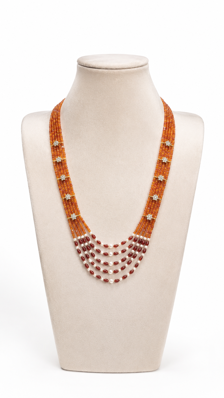 Warm Burnt Orange Multi-Strand Beaded & Pearl Necklace